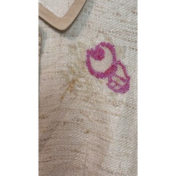 Paule Vasseur Lulu Beige Tweed Beaded Floral Blazer Silk Jacket Formal 44/ 12 US - Picture 5 of 11